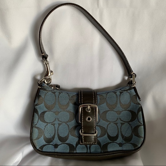 Coach Handbags - COACH Blue Canvas & Leather Little Handbag